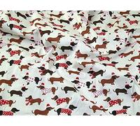 1m | Ivory/Cream Christmas Dogs Printed Polycotton **Free UK Post** Dress Fabric Dogs Animal Print Multicoloured Dress Material Emerald Red X'Mas