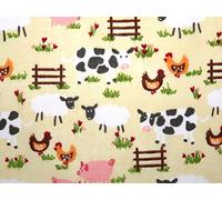 1m | Ivory/Cream Farmyard Polycotton Fabric Farm Printed Farmyard Animals Cows Sheep Chicken Printed Poly Cotton Fabric Light Pale Green Multicoloured