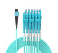 1M MPO/MTP to 12 x LC (6 Duplex) 12 strands Breakout Cable,QSFP 40GBase-SR4, OM3 Fanout Fiber Optic Cable - Aqua, 1 meter