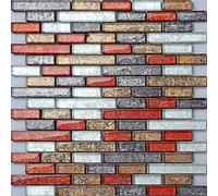 1m² Red Silver Black Gold Hong Kong Foil Brick Shape Glass Mosaic Tiles Sheet (MT0094)