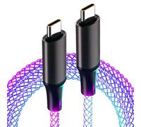 1M USB C to USB C Charger Cable, 60W 20V 6A Light up Fast Charger Led Glowing USB C Cable RGB Breathing Light Rainbow Colorful Light Cord for Galaxy S25 S24 A15 A25 A35 A55 Type C Device