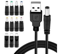 1M USB to DC Cable, 5V 3A Universal DC Power Cable USB to DC 5.5mmx2.1mm Barrel Jack Plug Charger Power Cord with 3 USB 11 Selectable Connector Tips Compatible with Laptops Speakers Routers Keyboard