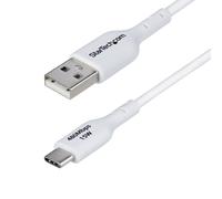 StarTech 1m/3ft USB-A to USB-C Charging Cable, 3A, White (USB2AC1MNCWHE) | USB 2.0 480Mbps, TPE jacket, Male to Male, Aluminium braided shield, 15W, Charge and Sync