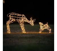 1M White Wire Light Up Christmas Reindeer Mother & Baby With 250 Warm White And Bright White Leds