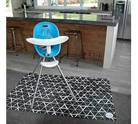 1m x 2m Stylish Mess Matt for Under High Chair, Arts, Crafts, PVC Washable Floor Splash Mat, Portable Play and Table Protector (Black/White/Gold Geo)