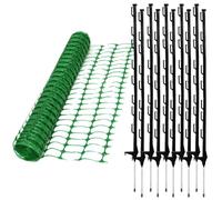 1m x 50m Green Mesh Barrier Safety Fence 110gsm & 10 Black Plastic Fencing Post Pins