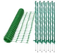 1m x 50m Green Mesh Barrier Safety Fence 110gsm & 10 Green Plastic Fencing Post Pins