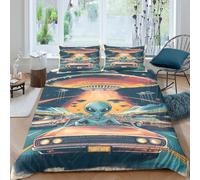 1M6T7B2K Alien Car 3D Print Duvet Set Teens Bedroom | Double（200x200cm）microfiber fabric smooth touch hidden zipper easy wash modern vibe student room gift