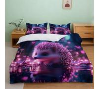 1M6T7B2K Neon hedgehog bedding set teen room decor | King（220x240cm）ultra soft microfiber touch hidden zipper closure easy change vibrant print fade resistant unique gift idea