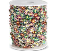 1Meter 7Mm Daisy Flower Chains Stainless Enamel Sunflower Beaded Chains for Jewelry Making Stainless-SteelColor 7mm