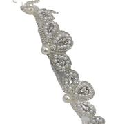 1Meter Embroidery Pearl Lace Trim Crown Style Beaded Ribbon with Rhinestones DIY Dress Hijab Crafts Decor(Color1)