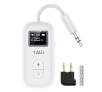 1Mii SafeFly Dual Bluetooth Transmitter for 2 Headphones with Screen, 3.5mm AUX Airplane Bluetooth Audio Adapter, Low Latency/aptX Adaptive, Wireless Audio Transmitter for Flight/TV/Gym