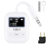 1Mii SafeFly Mini Bluetooth Transmitter with OLED Display for up to 2 AirPods Wireless Headphones, Bluetooth 5.3 Transmitter w/aptX/LL/HD/Adaptive, Works with 3.5mm Audio Jacks on Airplanes/Gym/TVs