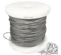 1mm 304 Wire Rope Stainless Steel Wire Cable 100m Length 7x7 Cross Section 100kg Breaking Load stainless steel cable with 100 Pcs Aluminum Crimping Clamps Loop Sleeve (Diameter: 1mm Length: 100m)