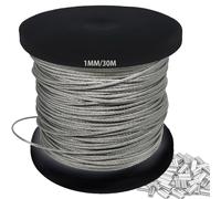 1mm 304 Wire Rope Stainless Steel Wire Cable 30m Length 7x7 Cross Section 100kg Breaking Load stainless steel cable with 30 Pcs Aluminum Crimping Clamps Loop Sleeve