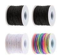 1mm Elastic String for Bracelets, 4 Rolls Elastic Cord, Black White Rainbow