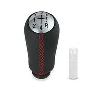 1neiSmartech 5 Speed Gear Shift Knob Red Stitching and Plastic Adapter Compatible with Smart Fortwo III W453 2014-2022 and Forfour W453 2014-2024 Polished Chrome Lens