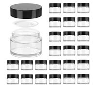 1oz Glass Jar with Lid, Hoa Kinh 40 Pack Clear Round Containers Cosmetic Glass Jars with Inner Liners and Black Lids Travel Jars for Storing Lip and Body Scrub, Lotion, Body Butter, Bath Salts, Liquid