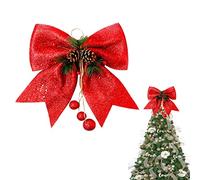 1P Red Topper Bows for Christmas Tree,9.8x11.8in Glitter Wreaths Bows Large Sequin Ties Xmas Bows for Tree Topper,Xmas Tree Bows,Foam Bows Ornaments for Christmas Tree,Wreaths,Garland Decor
