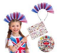 1p Union Jack Headband with 115p UK Temporary Tattoos 50p UK Waterproof Stickers for Novelty Costume Fancy Dress,Great Britain National Flag Tattoo,80 Year Victory Patriotic Sticker for UK Royal Party