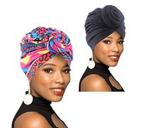 1Pack/2Packs/4Packs Women Turban African Pattern Knot Headwrap Beanie Pre-Tied Bonnet Chemo Cap Hair Loss Hat, A3-2packs, One Size