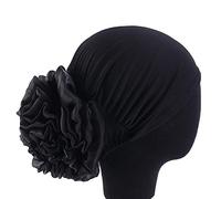 1Pack / 2Packs Women Flower Elastic Turban Beanie Head Wrap Chemo Cap Hat, Black, One Size