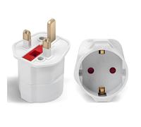 1Pack European to UK Plug Adaptor, Travel Adapter Eu to UK Plug Adapter with 13A Fuse 2 Pin to 3 Pin Plug Adapter for Converter from France, Italy,Spain,Germany to UK White