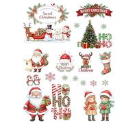 1Pack Festive Christmas UV Transfer Stickers Kit, High Self-Adhesive Waterproof for 16Oz Mugs Cups Glass Jars, Cute Santa Snowman Reindeer Penguin Xmas Tree Decor DIY Gift