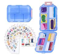1Pack Large Travel Pill Organizer with 189 Stickers, 10 Compartments Travel Medicine Organizer Travel Pill Box Pill Case for Purse Airplane Car Nurse Vacation Essentials (Blue)