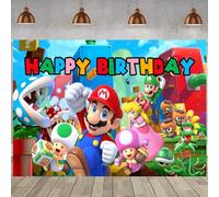 1Pack Mario Party Decoration Banner Photography Background for Kids Birthday Party Mario Photo Booth Props (4.16X2.3 Ft)