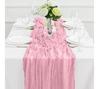 1Pack Pink Table Runner 35 x 120 inch Cheesecloth Table Runner 10FT Boho Table Runners Rustic Gauze Cheese Cloth Table Runners for Party Wedding Birthday Dining Bridal Shower Baby Shower Decor