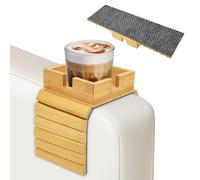 1Pack Sofa Arm Tray, Foldable Couch Cup Holder Bamboo Armrest Tray, Sofa Armrest Organiser for Drinks, Snack, and Remote, Square Couch Protector with Non-Slip Backing(1PAck)