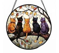 1Pack Stained Glass Cat Suncatcher, 6x6 in Round Window Hanging Ornament, Indoor Window Decor, Birthday for Mom Women Men