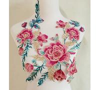 1pair Beautiful Flowers Embroidered Sewing Applique Patches (Pink C-re)