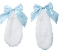 1Pair Blue Girls Bunny Plush Lop Ears Hair Clip Rabbit Furry Ears Ribbon Bow-knot Hair Clamp Hairpin Cosplay Headwear Easy to Wear Ornaments,Costumes Accessories