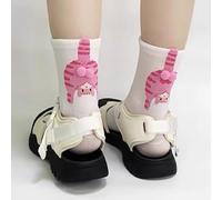 1Pair Cartoon Cute Cat Cotton Knitting Socks Multicolou Women Middle Tube Sleep Cat Print Floor Socks