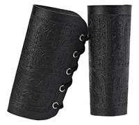1pair Chinese Style Hanfu Martial Arts Wrist Guards Black Mythical Beasts Embroidery Adjustable Pu Leather Arm Protectors Adult Size for Cosplay