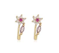 1pair Colorful Zircon Stud Earrings Dragonfly Flower Heart Ear Studs