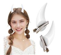 1Pair Devil Horn Hair Clips, Gothic Cartoon Horns Hair Accessories for Costume Halloween Cosplay Party, Alternative Fashion Headwear for Women (White)