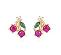 1pair Fruit Zircon Stud Earrings Silver Ear Needle Strawberry/Cherry Pendant Earrings