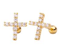 1Pair Gold Cross Earrings, Gold Studs Earrings 316L Titanium Steel Cross Earrings, Gold Plated Cross Earrings for Women, Elegant Diamond Studs Earrings, Hypoallergenic Stud Earrings for Women & Men