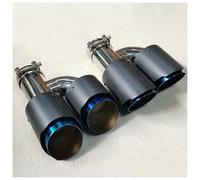 1Pair Matte Carbon Fiber Exhaust System Muffler Pipe Universal H Type Dual Outlet Blue Stainless Steel Tail End Pipes Car Exhaust Tip(ID 51MM-OD 76MM)