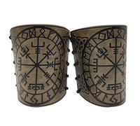 1Pair Medieval Knight Arm/Wrist Guards Gauntlets Retro PU Leather Mens Punk Wristbands Viking Knight Warrior Cosplay Wrist Brace Wide Bracers Arm Armor Cuff Wristbands Renaissance Costume Accessory