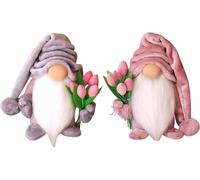 1Pair Mother's Day Gnome Doll Decoration, Handmade Tulip Gnome Faceless Dwarf Doll Gift for Her, Elf Character Desktop Gnome Decoration Valentine's Day for Mother Daughter (Pink＆Grey)