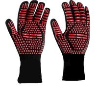 1Pair Non-Slip Fireproof Microwave Oven Gloves Extreme Heat Resistant Oven Mitts 300-500 Centigrade Flame Retardant BBQ Fire Gloves for Barbecue(Red A)