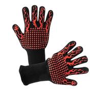 1Pair Non-Slip Fireproof Microwave Oven Gloves Extreme Heat Resistant Oven Mitts 300-500 Centigrade Flame Retardant BBQ Fire Gloves for Barbecue(Red B)