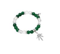 1Pair of Green Beads Maple Leaf Pendant Elastic Bracelet Suitable for Men Women Couples Universal Bracelet Holiday Gift