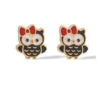 1pair Pink/black/white Dripping Oil Shape Of The Owl Earrings For Women Golden Color Stainless Steel Earrings