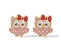 1pair Pink/black/white Dripping Oil Shape Of The Owl Earrings For Women Golden Color Stainless Steel Earrings