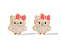 1pair Pink/black/white Dripping Oil Shape Of The Owl Earrings For Women Golden Color Stainless Steel Earrings